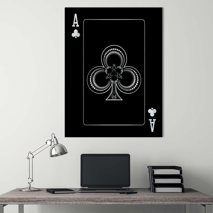 Ace of Clubs - Silver Clock Canvas
