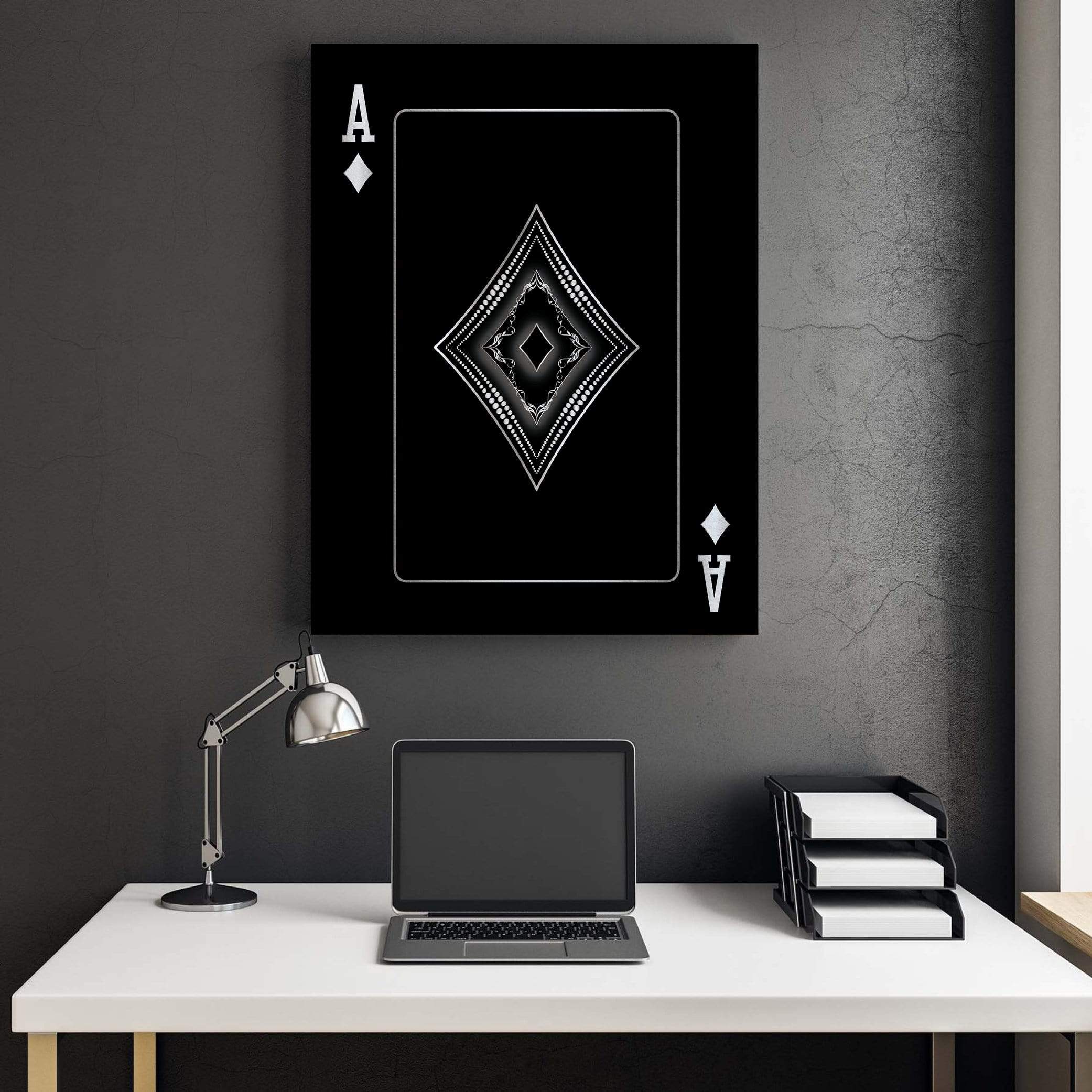 Ace of Diamonds - Silver Clock Canvas
