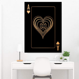 Ace of Hearts - Gold Clock Canvas