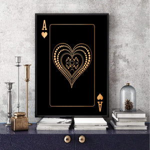 Ace of Hearts - Gold Clock Canvas