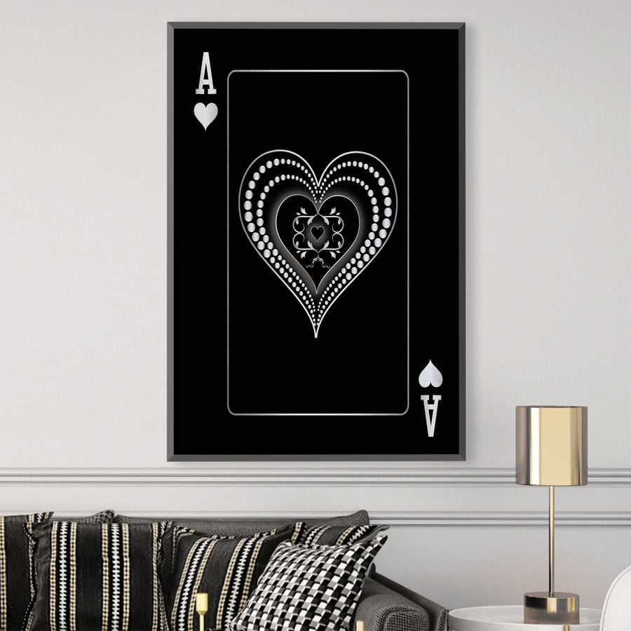 Ace of Hearts - Silver Canvas Art Clock Canvas