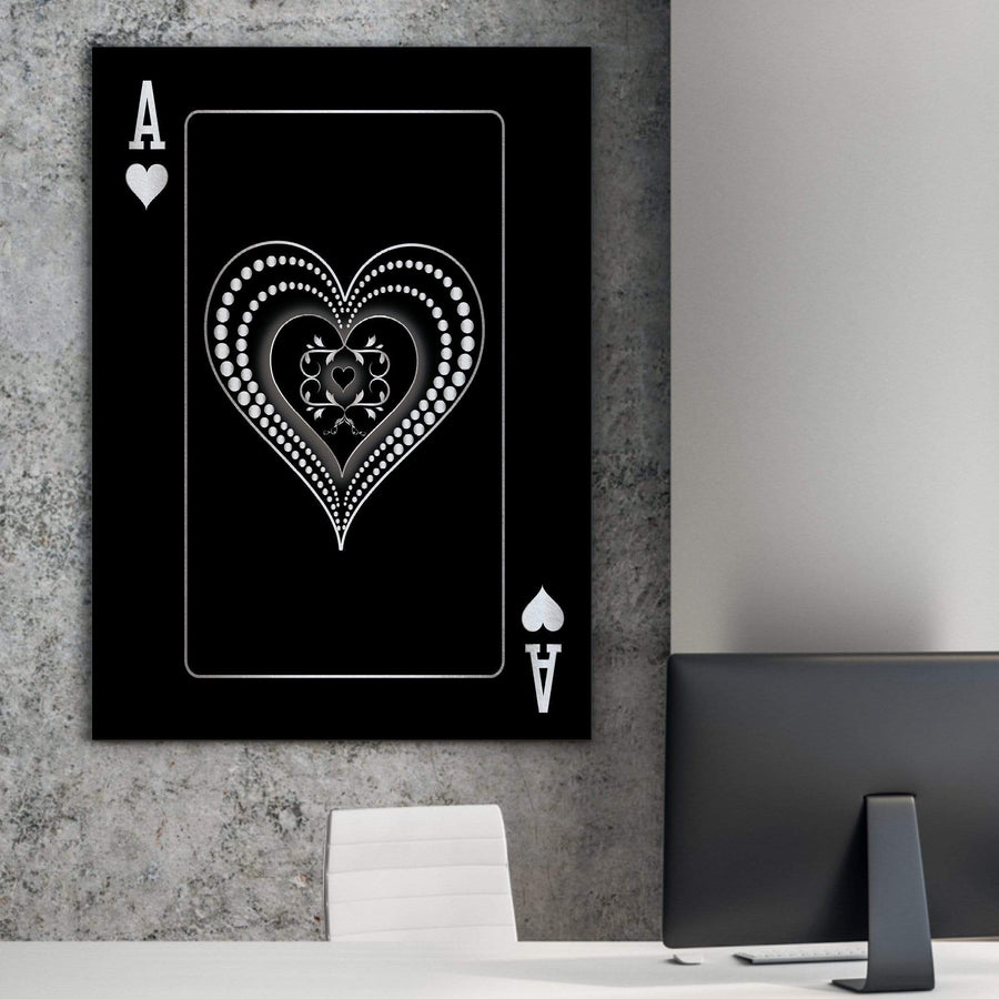 Ace of Hearts - Silver Clock Canvas
