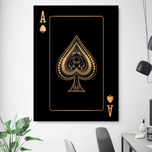 Ace of Spades - Gold Clock Canvas