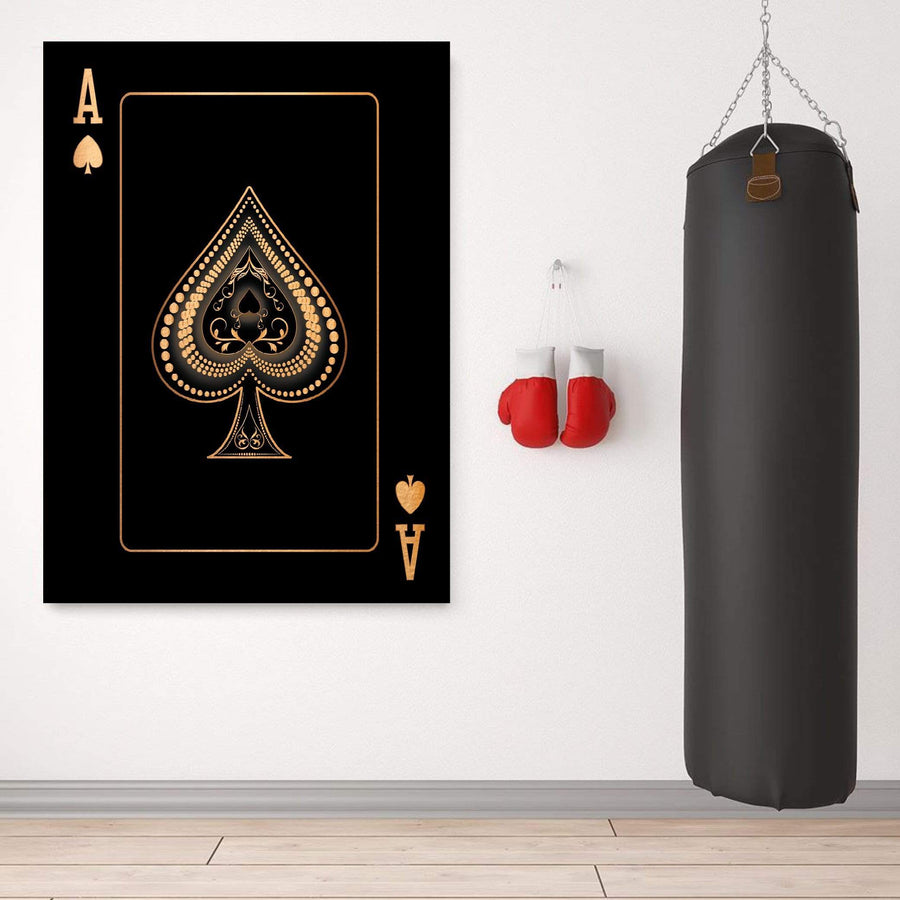Ace of Spades - Gold Clock Canvas