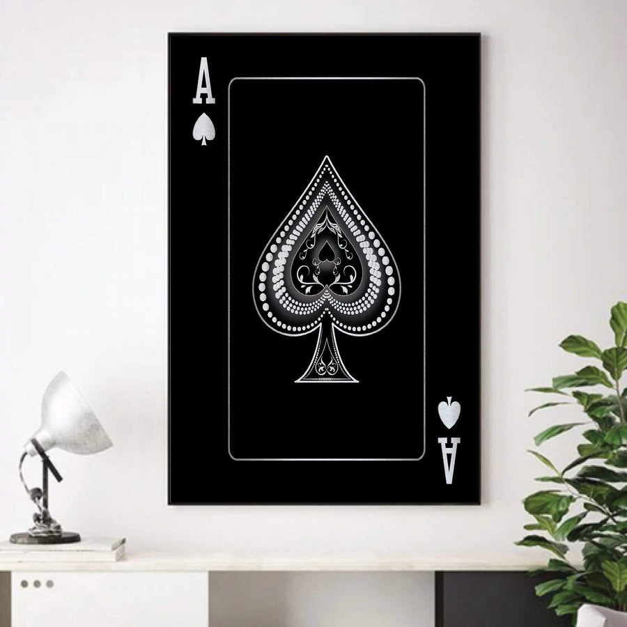 Ace of Spades - Silver Clock Canvas