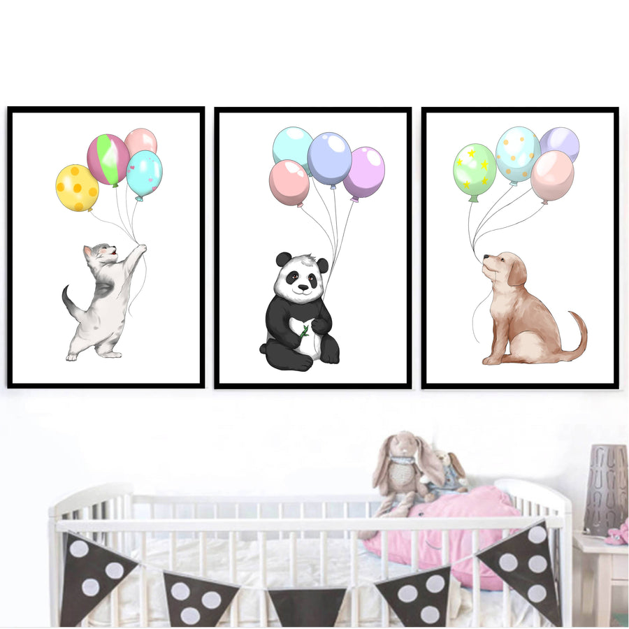 Animal Parade Canvas Art Set of 3 / 40 x 60cm / Unframed Canvas Print Clock Canvas