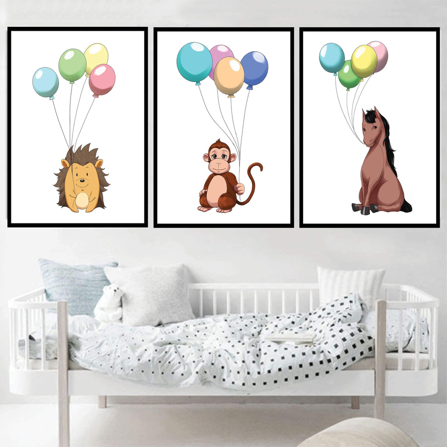 Animal Party Canvas Art Set of 3 / 40 x 60cm / Unframed Canvas Print Clock Canvas