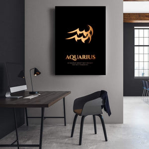 Aquarius - Gold Clock Canvas