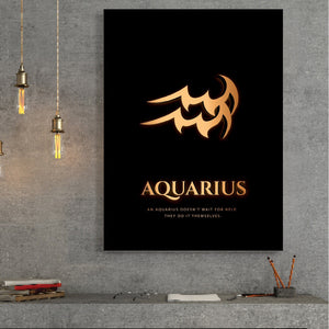 Aquarius - Gold old Clock Canvas