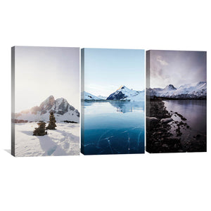 Arctic Landscape Canvas Art Set of 3 / 40 x 60cm / Unframed Canvas Print Clock Canvas