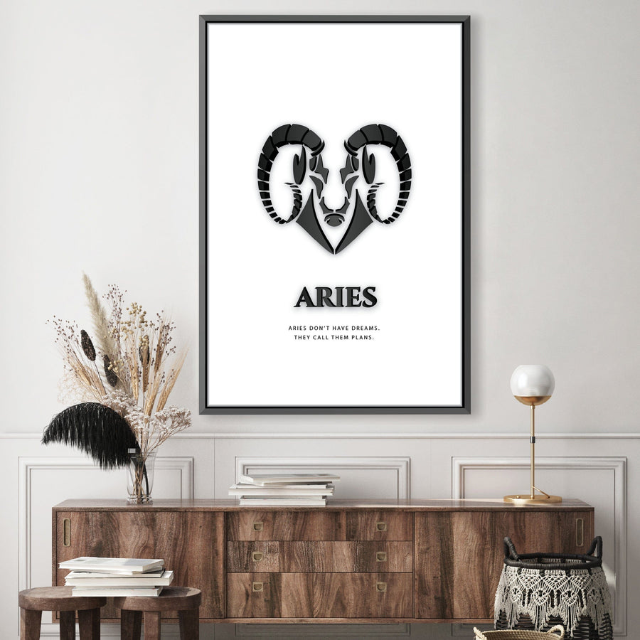Aries - White Clock Canvas