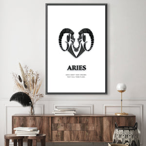 Aries - White Clock Canvas