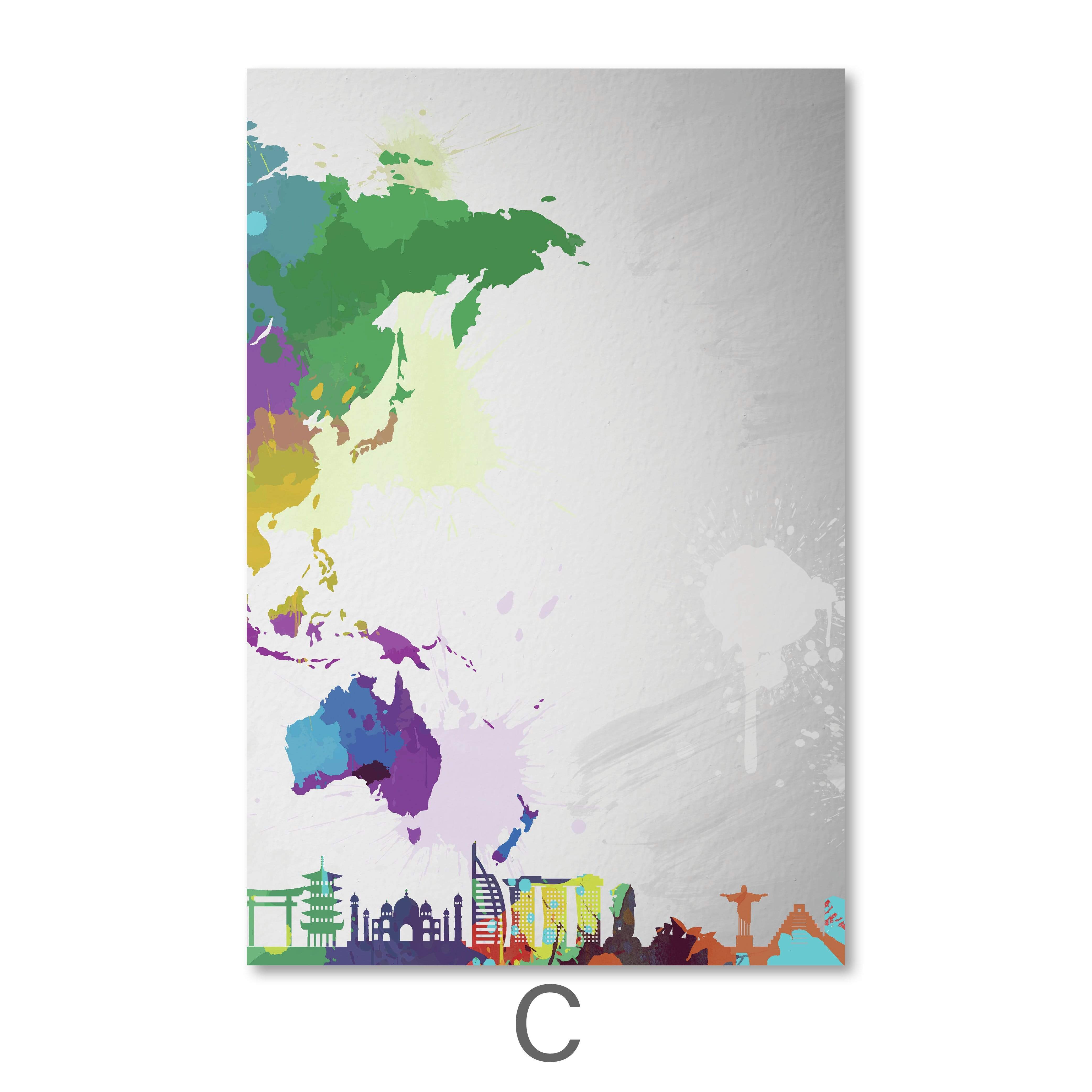 Artistic World Map Canvas Art C / 40 x 60cm / Unframed Canvas Print Clock Canvas