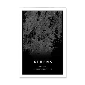 Athens Black Map Canvas Art Clock Canvas