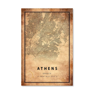 Athens Vintage Map Canvas Art Clock Canvas
