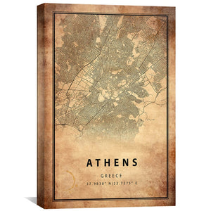 Athens Vintage Map Canvas Art Clock Canvas