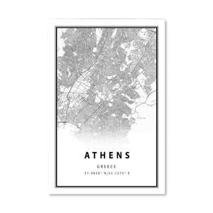 Athens White Map Canvas Art Clock Canvas