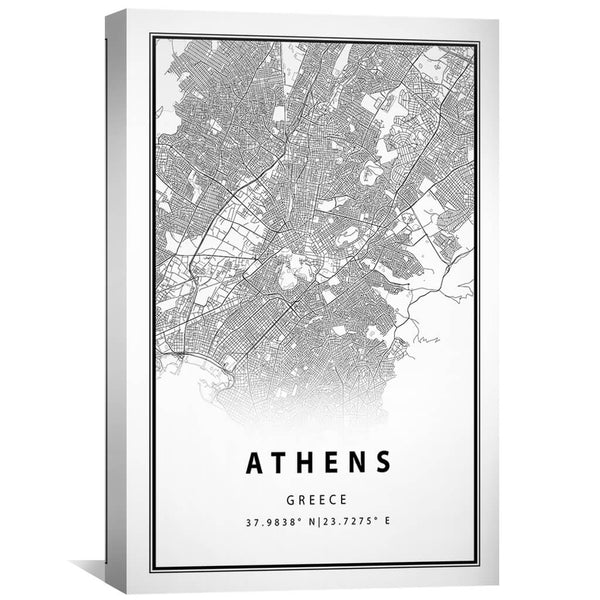 Athens White Map Canvas Art Clock Canvas