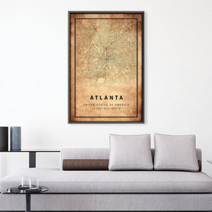 Atlanta Vintage Map Canvas Art Clock Canvas
