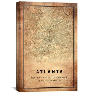 Atlanta Vintage Map Canvas Art Clock Canvas