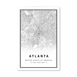 Atlanta White Map Canvas Art Clock Canvas