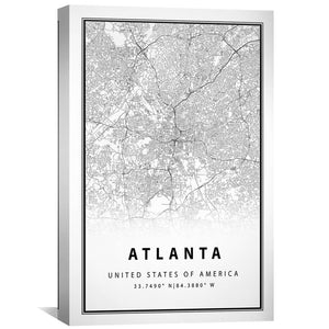 Atlanta White Map Canvas Art Clock Canvas