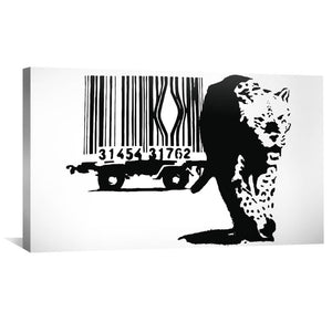 Banksy Barcode Leopard Canvas Art 50 x 25cm / Unframed Canvas Print Clock Canvas