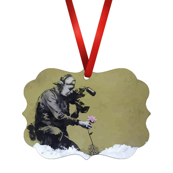 Banksy Cameraman and Flower Ornament Christmas Ornament Victorian 10.8 x 8cm Clock Canvas