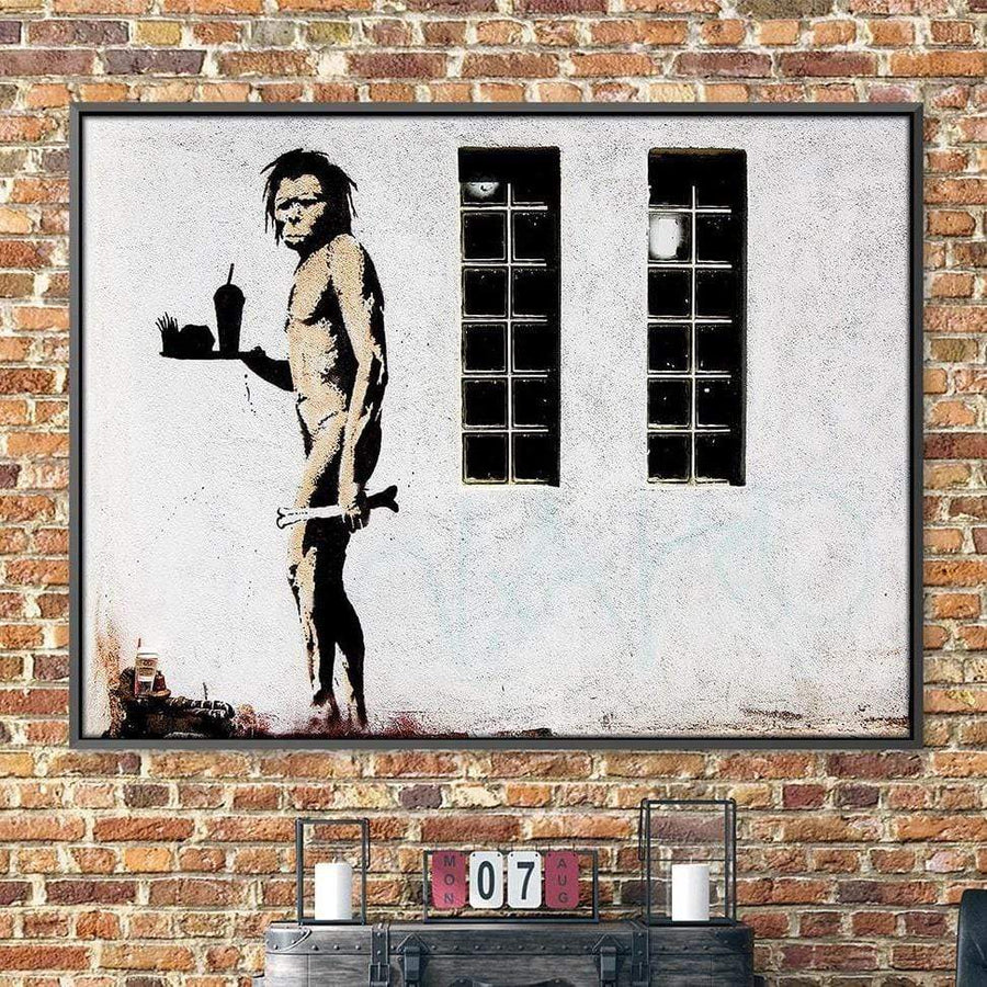 Banksy Caveman Takeaway Canvas Art Clock Canvas