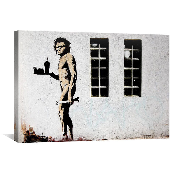 Banksy Caveman Takeaway Canvas Art Clock Canvas