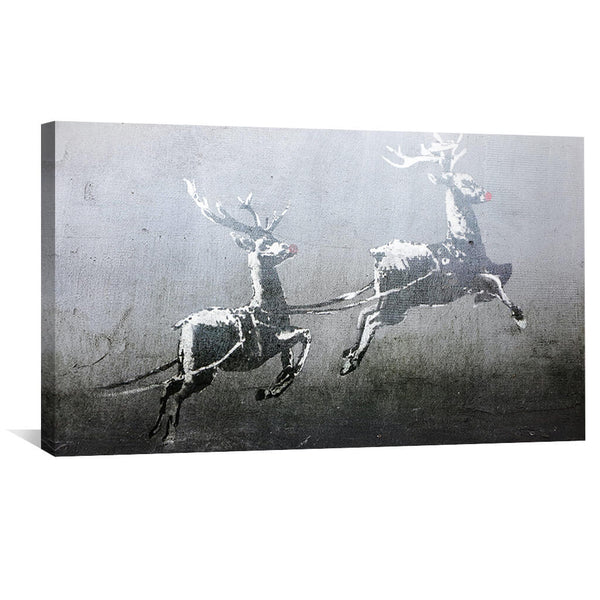 Banksy Christmas Canvas Art 50 x 25cm / Unframed Canvas Print Clock Canvas