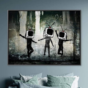 Banksy Dancing TV Heads Canvas Art Clock Canvas