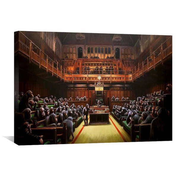 Banksy Devolved Parliament Canvas Art 45 x 30cm / Unframed Canvas Print Clock Canvas