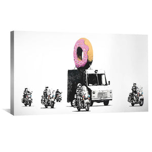 Banksy Doughnut Police Escort Canvas Art 50 x 25cm / Unframed Canvas Print Clock Canvas