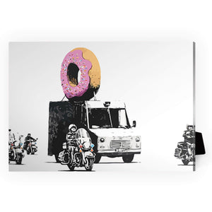 Banksy Doughnut Police Escort Desktop Canvas Desktop Canvas 18 x 13cm Clock Canvas