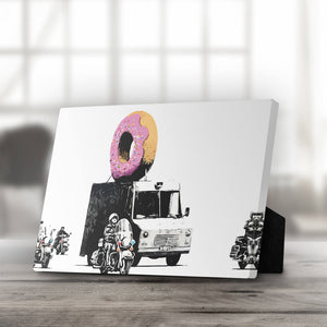 Banksy Doughnut Police Escort Desktop Canvas Desktop Canvas 25 x 20cm Clock Canvas