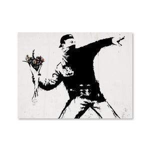 Banksy Flower Thrower Canvas Art Clock Canvas