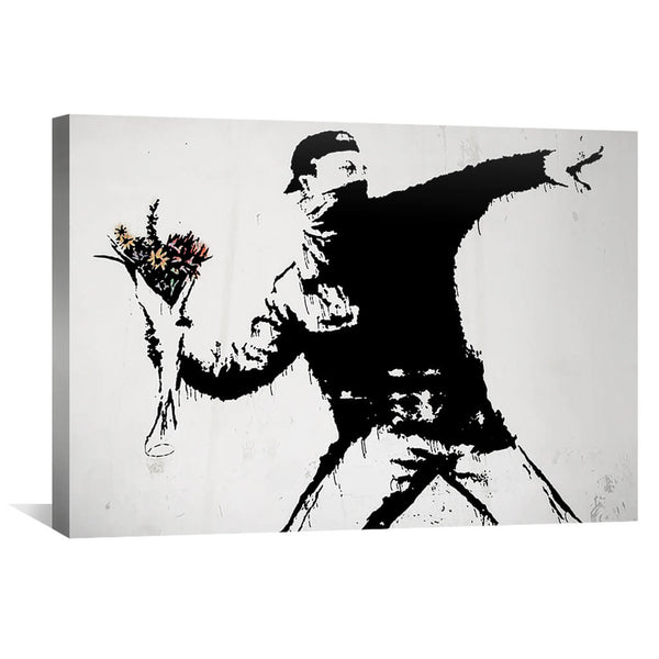Banksy Flower Thrower Canvas Art 45 x 30cm / Unframed Canvas Print Clock Canvas