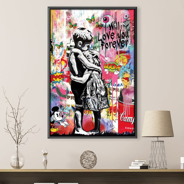 Banksy Forever Love Canvas Art 30 x 45cm / Unframed Canvas Print Clock Canvas