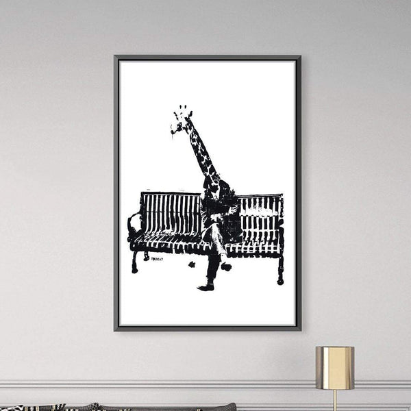 Banksy Giraffe on a Bench Canvas Art Clock Canvas