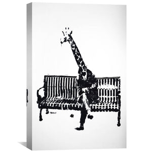 Banksy Giraffe on a Bench Canvas Art 30 x 45cm / Unframed Canvas Print Clock Canvas