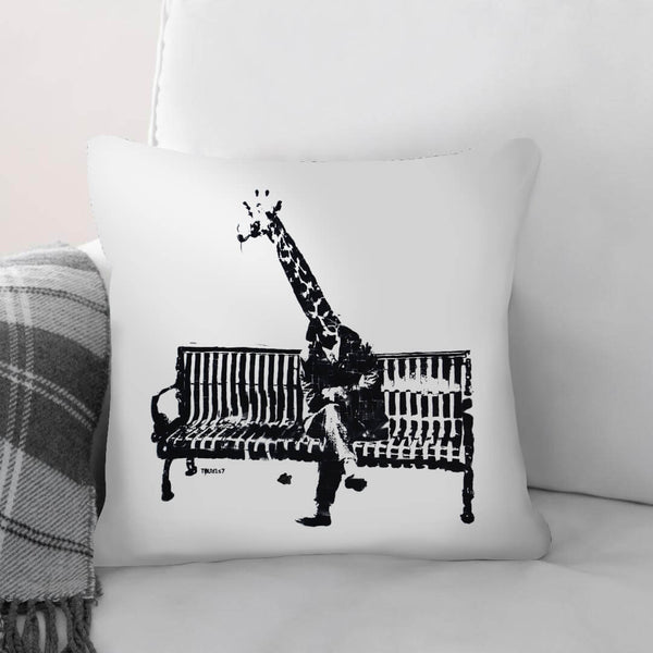Banksy Giraffe on a Bench Cushion Cushion Cushion Square Clock Canvas