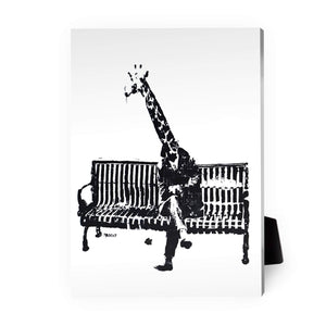Banksy Giraffe on a Bench Desktop Canvas Desktop Canvas 13 x 18cm Clock Canvas