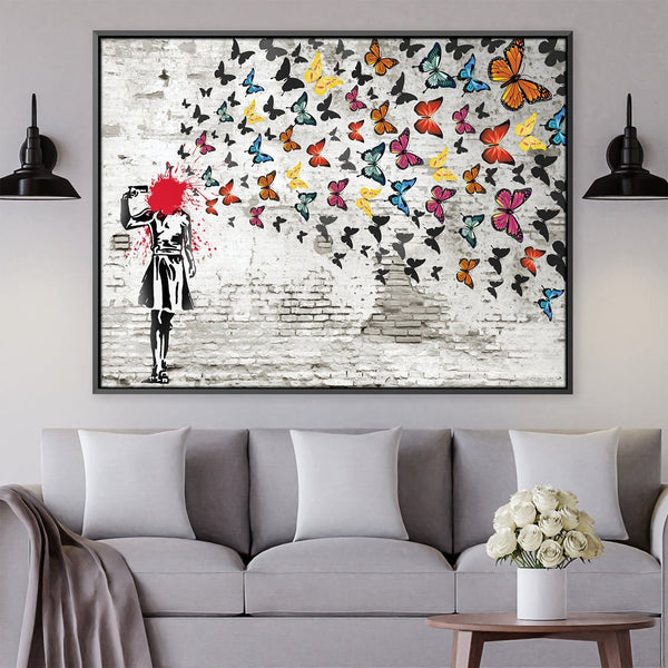 Banksy Girl Shooting Butterflies Canvas Art Clock Canvas