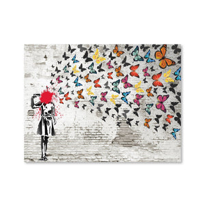 Banksy Girl Shooting Butterflies Canvas Art Clock Canvas