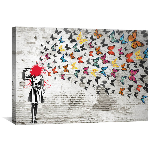 Banksy Girl Shooting Butterflies Canvas Art 45 x 30cm / Unframed Canvas Print Clock Canvas