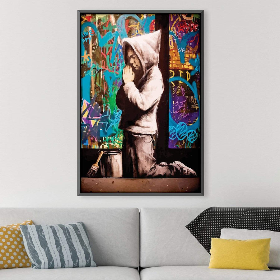 Banksy Graffiti Pray Canvas Art Clock Canvas