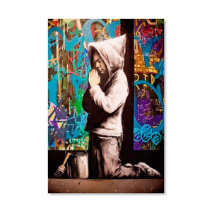 Banksy Graffiti Pray Canvas Art Clock Canvas