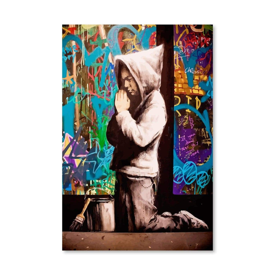 Banksy Graffiti Pray Canvas Art Clock Canvas