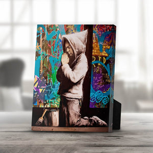 Banksy Graffiti Pray Desktop Canvas Desktop Canvas 20 x 25cm Clock Canvas